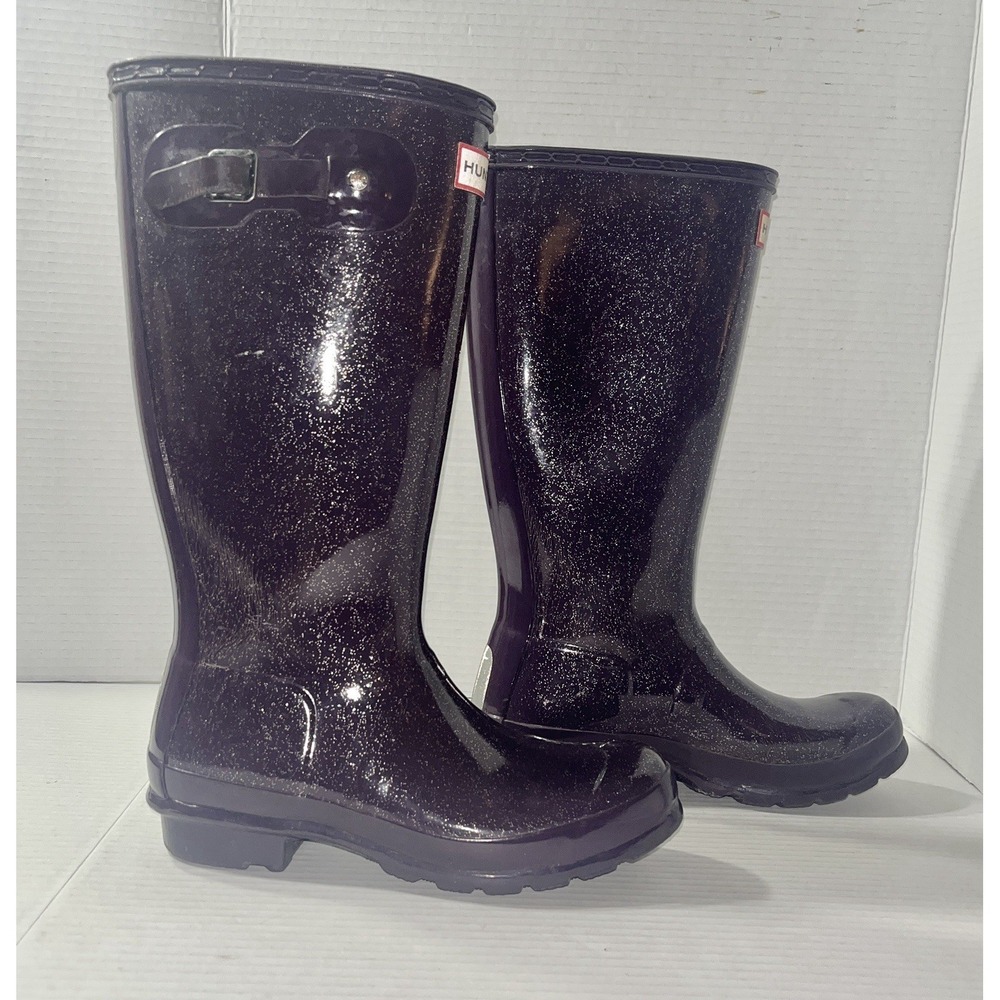 Hunter Rain Boots Women's 5 Purple Glitter Wellington Waterproof Quiet Luxury‎